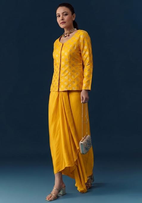 Mustard Yellow Brocade Fusion Set
