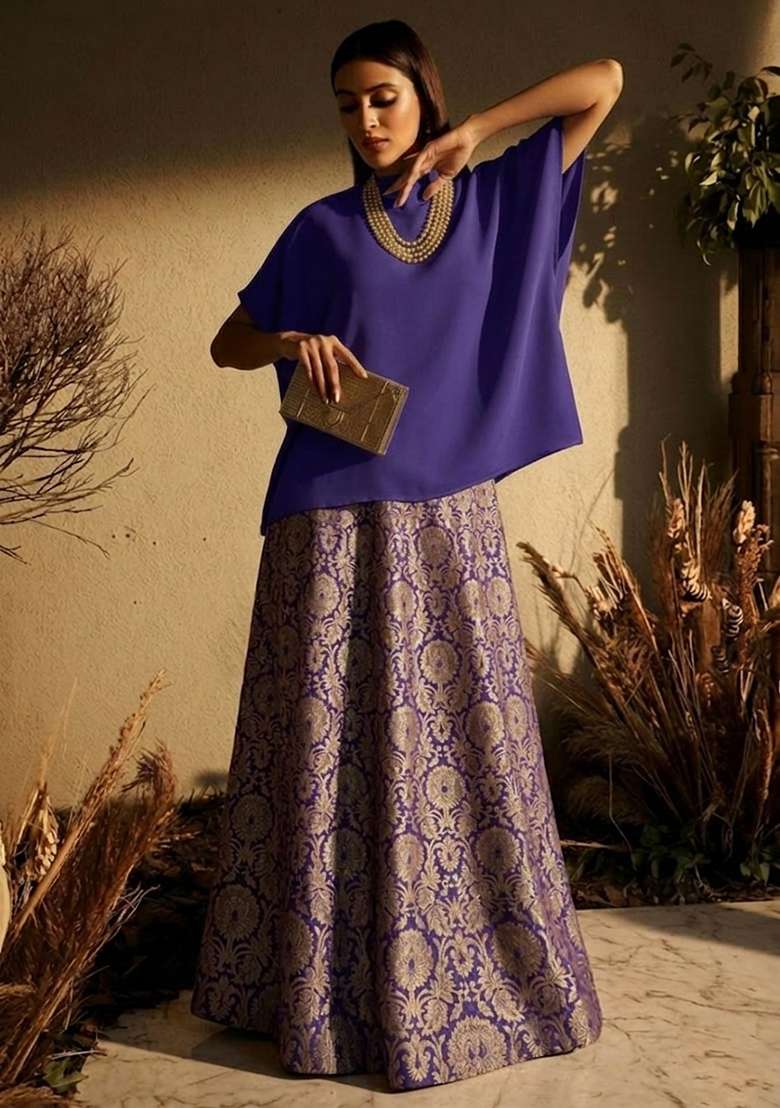 Deep Purple Brocade Fusion Set - Indya