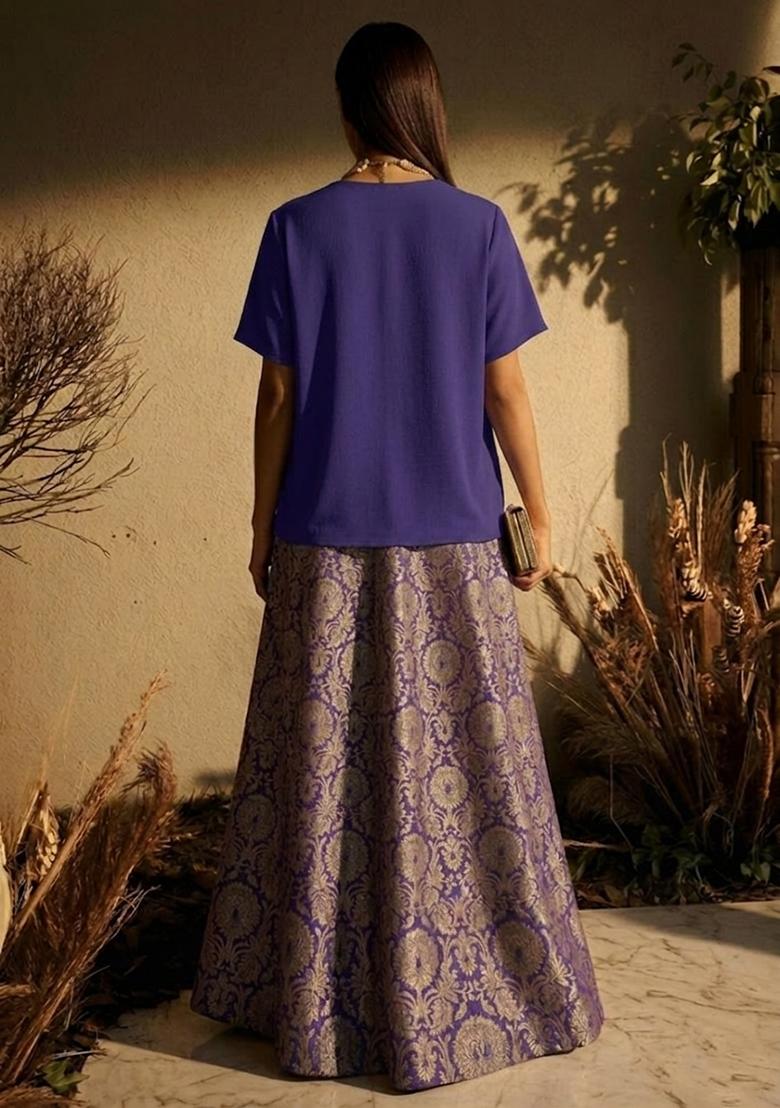 Deep Purple Brocade Fusion Set - Indya