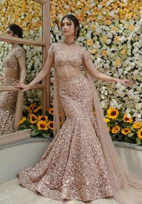 Rose Gold Embroidered Net Lehenga Set