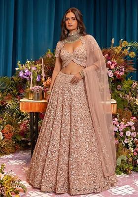 Rose Gold Embroidered Net Lehenga Set