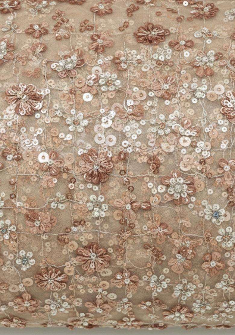 Rose Gold Embroidered Net Lehenga Set - Indya