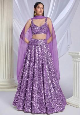 Lavender Sequin Net Lehenga Set