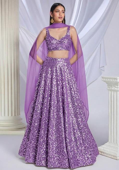 Lavender Sequin Net Lehenga Set