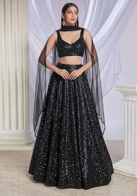 Black Sequin Net Lehenga Set