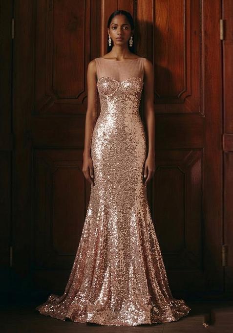 Rose Gold Sequin Mesh Lehenga Set