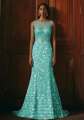 Blue Sequin Mesh Lehenga Set