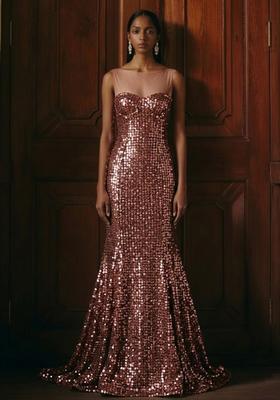 Brown Sequin Mesh Lehenga Set