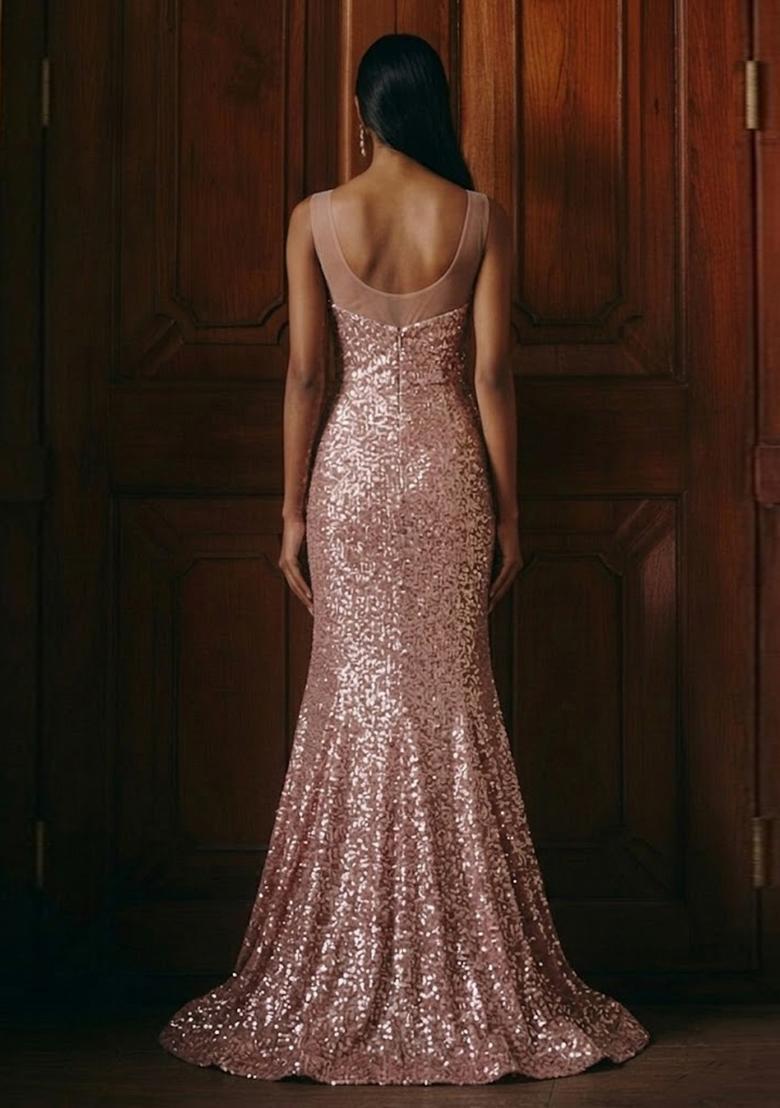 Pink Sequin Mesh Lehenga Set - Indya