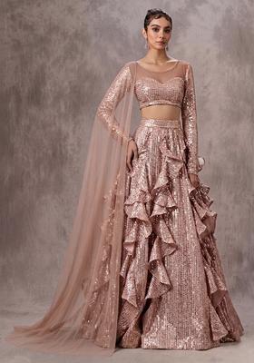 Rose Gold Sequin Mesh Lehenga Set
