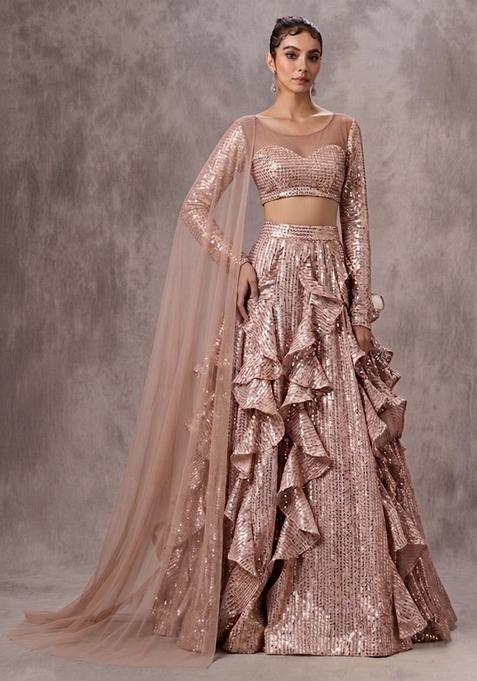 Rose Gold Sequin Mesh Lehenga Set
