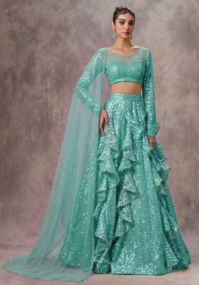 Blue Sequin Mesh Lehenga Set