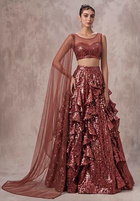 Brown Sequin Mesh Lehenga Set