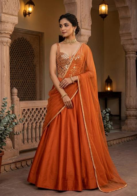 Orange Embellished Lehenga Set