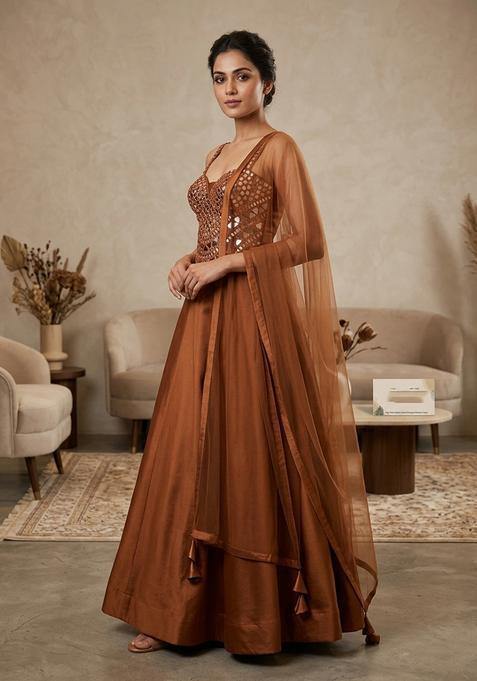Brown Embellished Lehenga Set