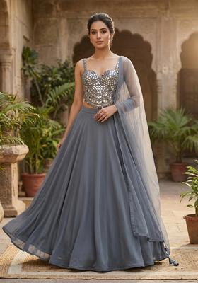 Pastel Blue Embellished Lehenga Set