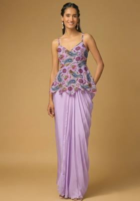 Lilac Printed Crepe Fusion Set