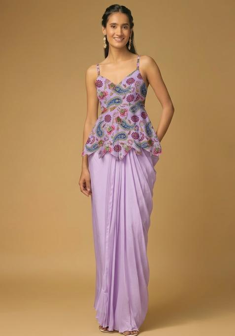 Lilac Printed Crepe Fusion Set