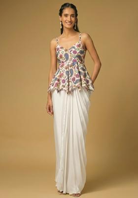 White Printed Crepe Fusion Set