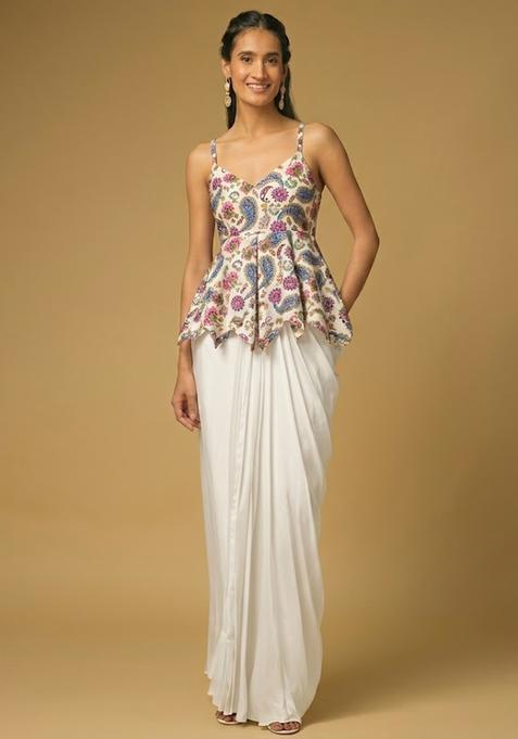 White Printed Crepe Fusion Set