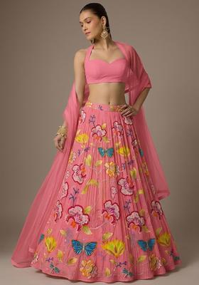Soft Pink Printed Chinon Lehenga Set