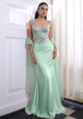 Mint Green Printed Organza Lehenga Set