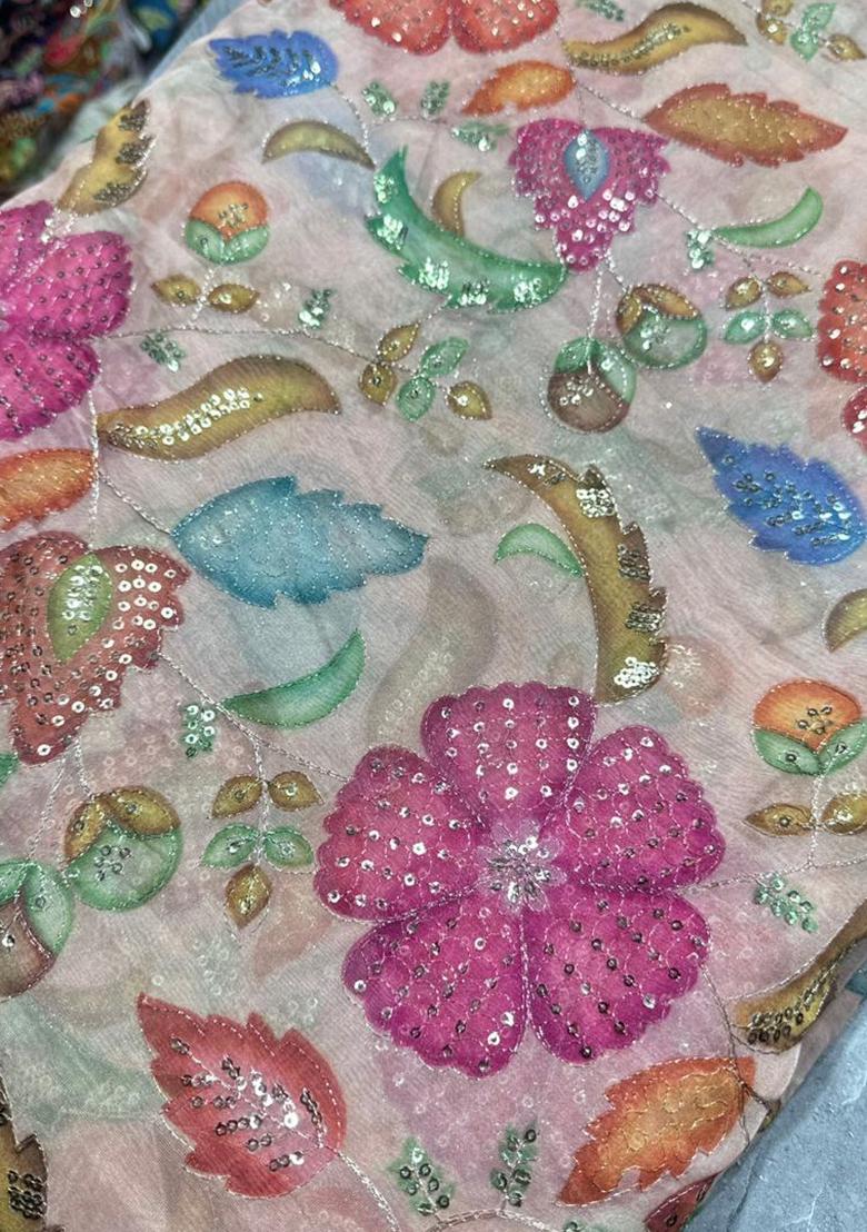 Peach Pink Printed Lehenga Set - Indya