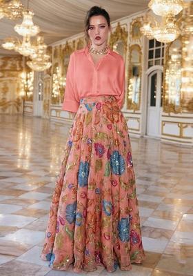 Peach Printed Lehenga Set