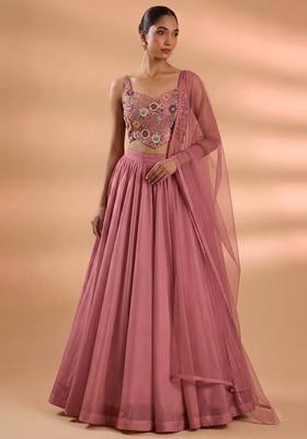Pink Embroidered Tissue Lehenga Set