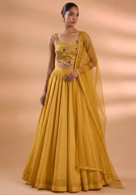 Yellow Embroidered Tissue Lehenga Set