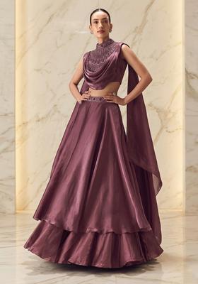 Dusty Mauve Embroidered Handwork Lehenga Set