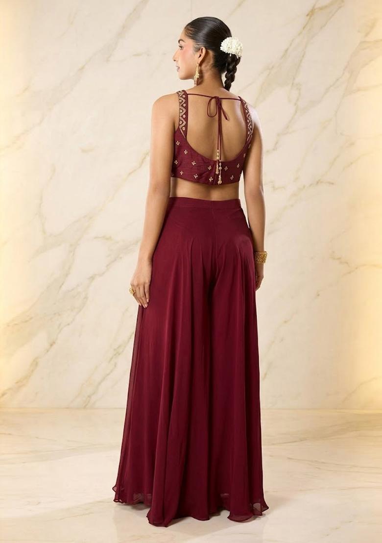 Maroon Red Embroidered Handwork Lehenga Set - Indya