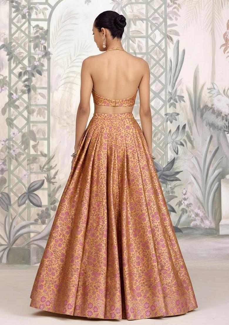 Antique Gold Silk Lehenga Set - Indya