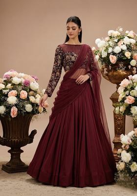 Maroon Embroidered Tissue Lehenga Set