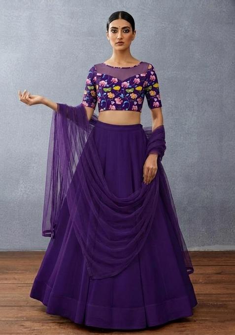 Violet Printed Chinon Lehenga Set