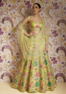 Yellow Printed Lehenga Set