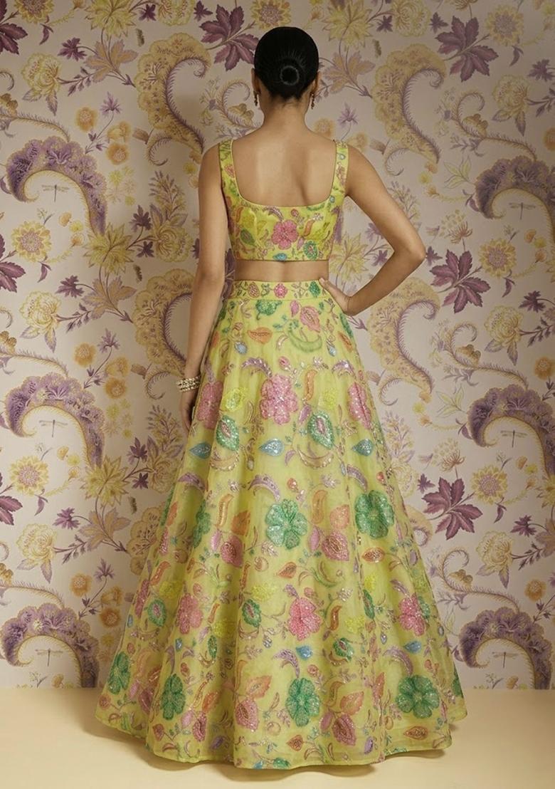 Yellow Printed Lehenga Set - Indya