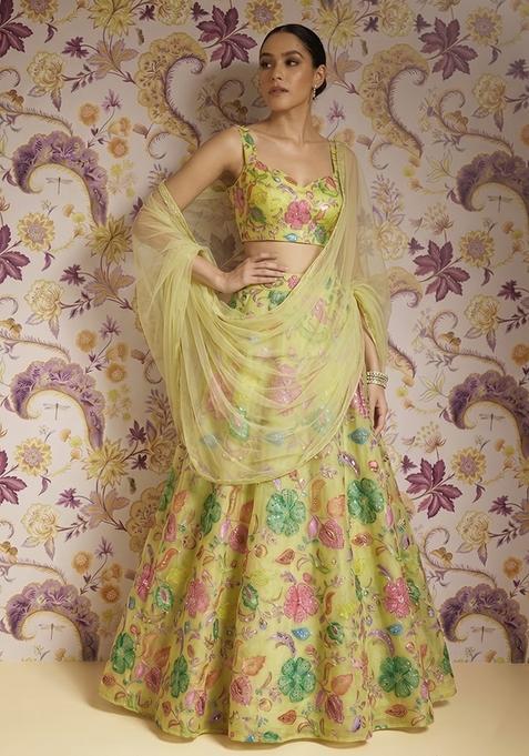 Yellow Printed Lehenga Set