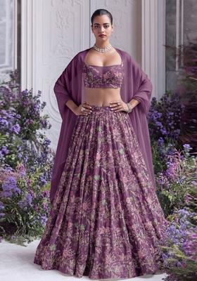 Dusty Mauve Printed Crepe Lehenga Set