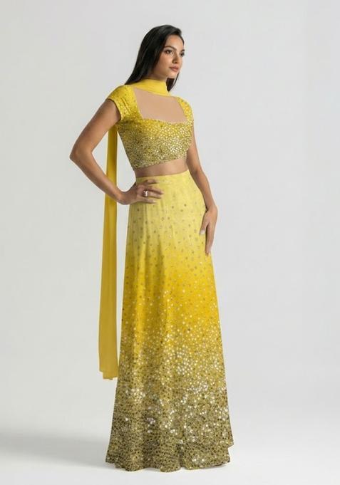 Yellow Sequin Tissue Lehenga Set
