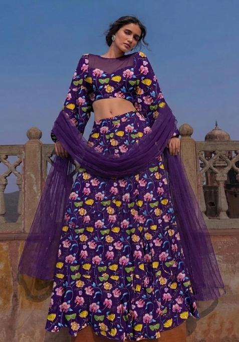 Violet Printed Chinon Lehenga Set