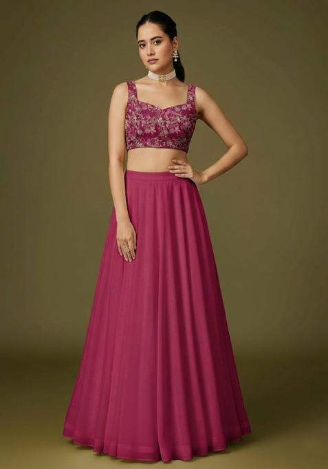 Pink Sequin Crepe Lehenga Set