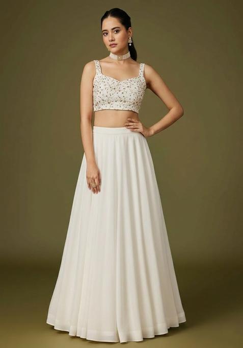 White Embroidered Crepe Lehenga Set