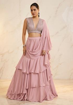 Dusty Pink Embroidered Handwork Lehenga Set