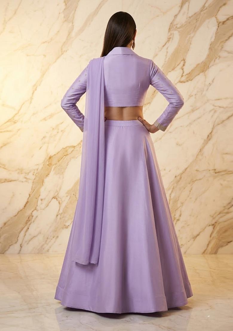 Lavender Purple Embroidered Handwork Lehenga Set - Indya