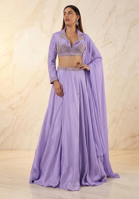 Lavender Purple Embroidered Handwork Lehenga Set