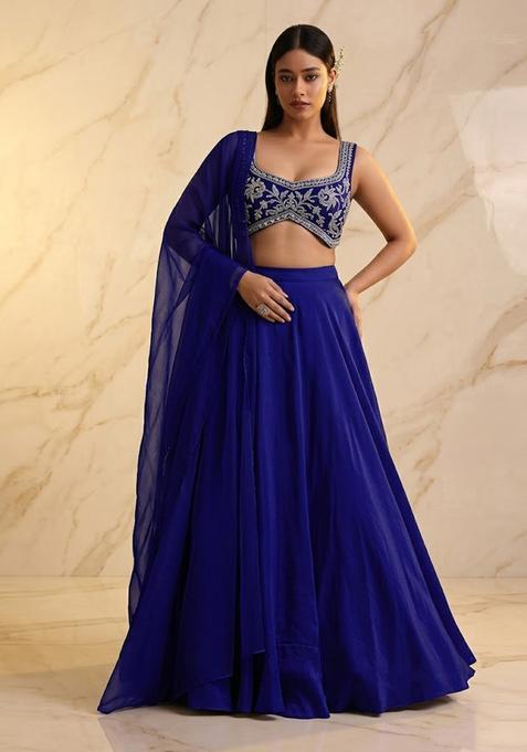 Royal Blue Embroidered Handwork Lehenga Set