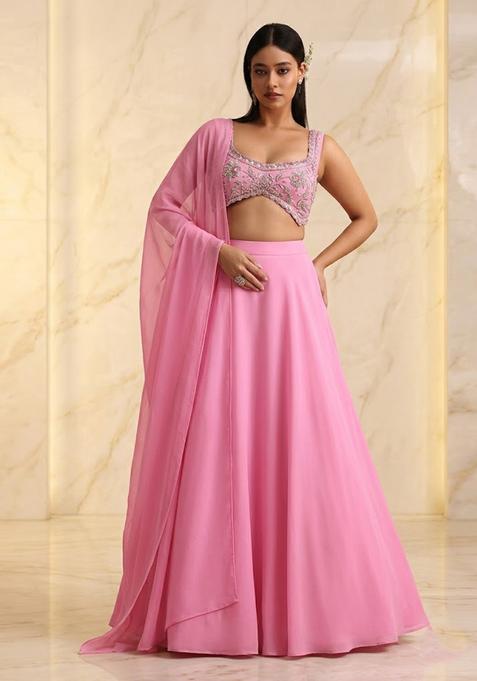 Pink Embroidered Handwork Lehenga Set