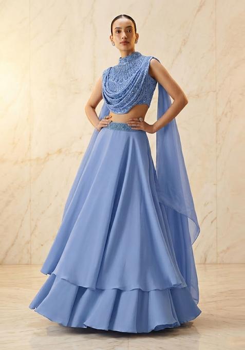 Periwinkle Blue Embroidered Handwork Lehenga Set