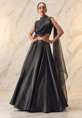 Black Embroidered Handwork Lehenga Set